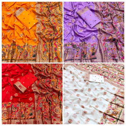 Women Premium Viscose Rajwadi Pashmina Silk Saree With Tassels