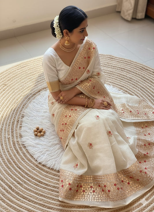 Soft Kota Doriya With Zari Chex Fabric Saree-White