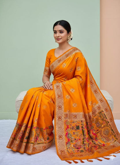 Women Premium Viscose Rajwadi Pashmina Silk Saree With Tassels