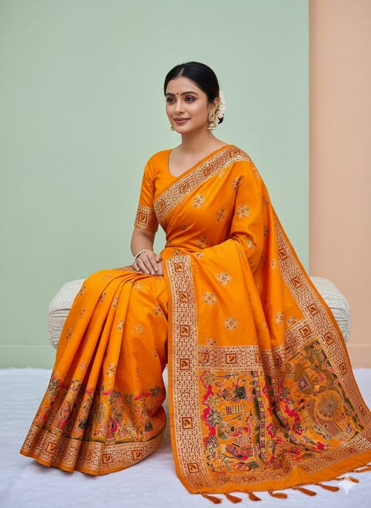 Women Premium Viscose Rajwadi Pashmina Silk Saree With Tassels