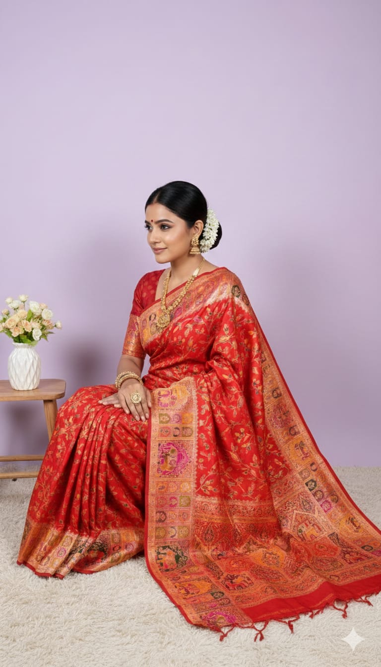 Pure Meenakari Pashmina Khaddi Banarasi Saree