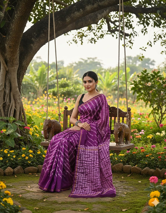 Soft Chanderi Silk Saree With Gold Zari Border