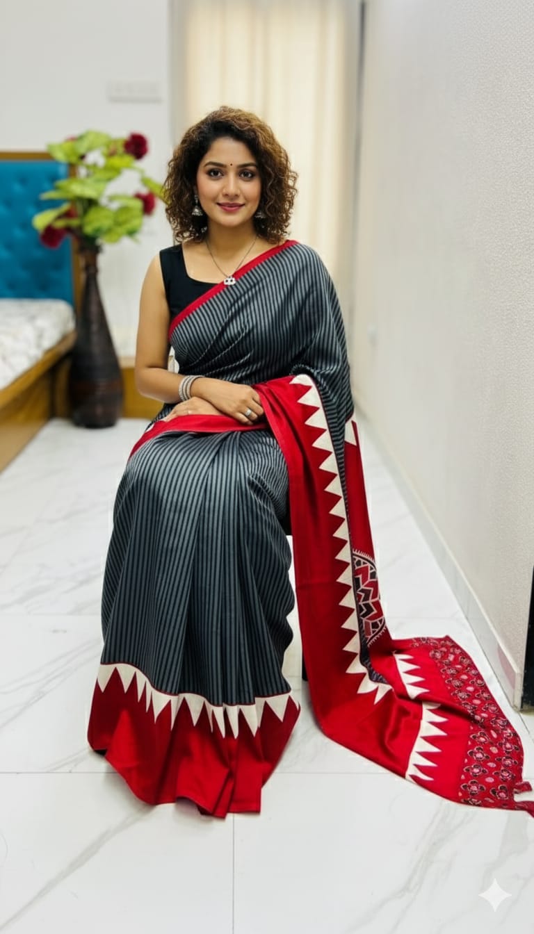 Ajrakh Gajji Bandhej Saree