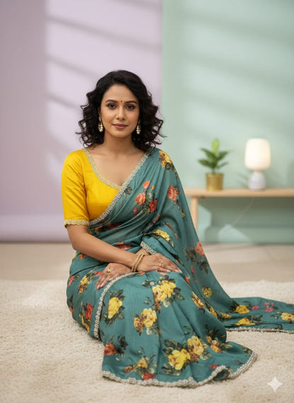 Smooth Chinnon Digital Saree