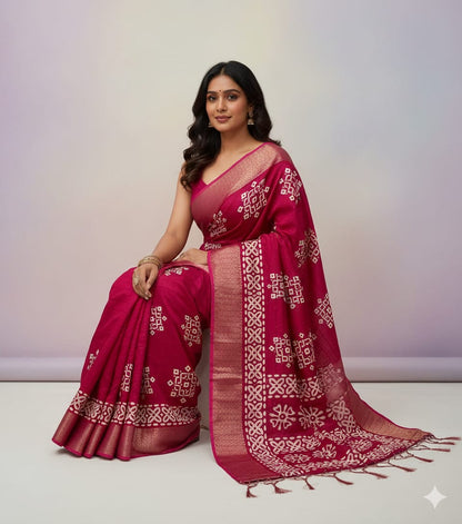 Cotton Crape Sequence Batik Saree