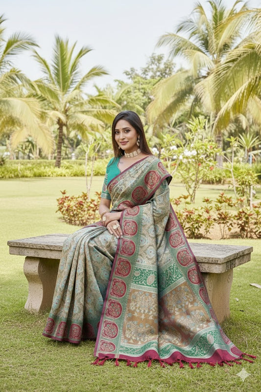 Soft Silk Kanjivaram Saree-Green