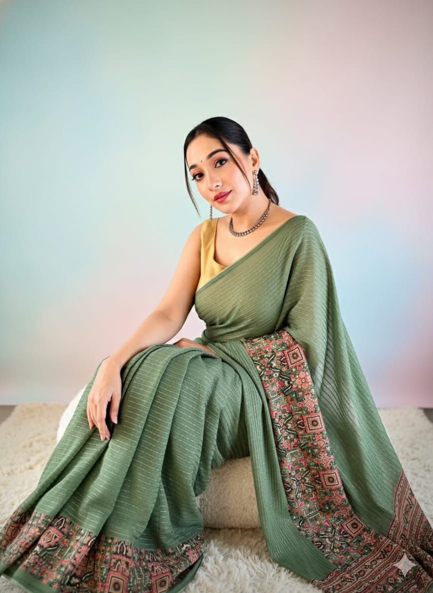 Georgette Saree With Sequins Work & Foil Print