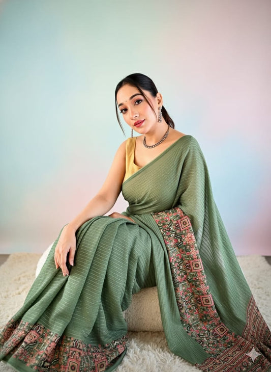 Georgette Saree With Sequins Work & Foil Print