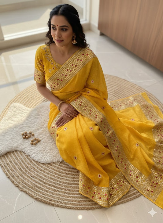 Soft Kota Doriya With Zari Chex Fabric Saree-Yellow