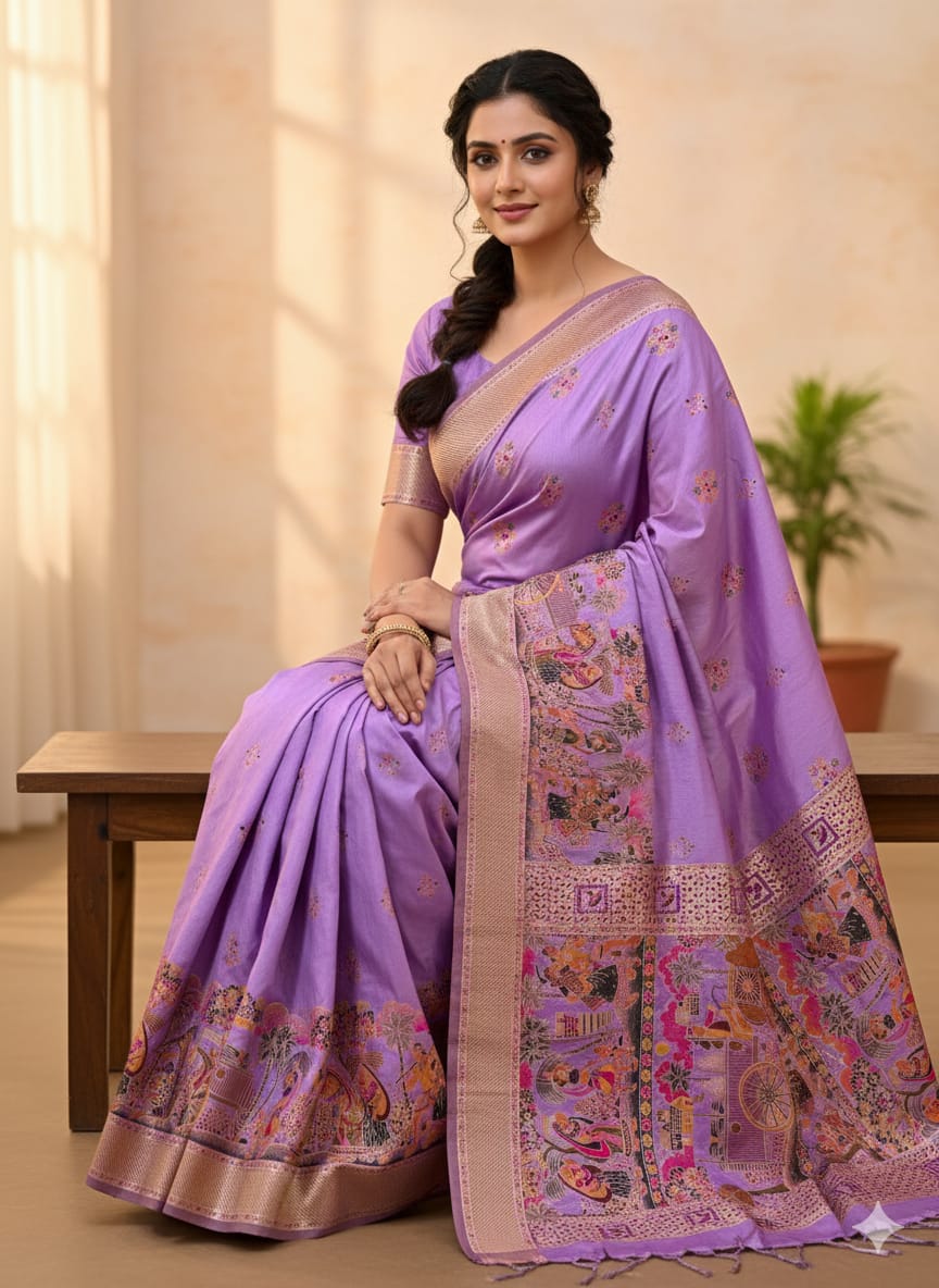 Women Premium Viscose Rajwadi Pashmina Silk Saree With Tassels