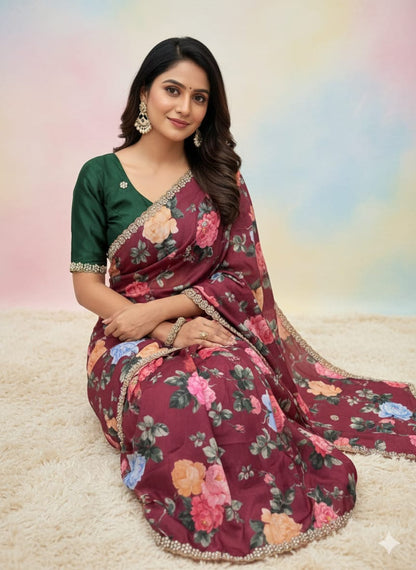 Smooth Chinnon Digital Saree