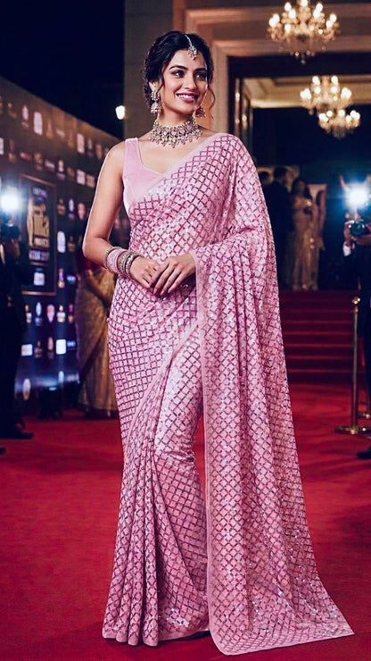 FAUX GEORGETTE FABRIC WITH HEAVY FULL SEQUINS WORK SAREE