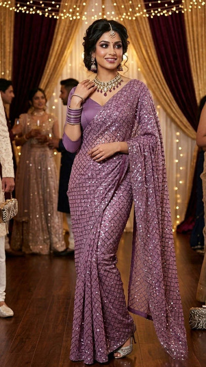 FAUX GEORGETTE FABRIC WITH HEAVY FULL SEQUINS WORK SAREE