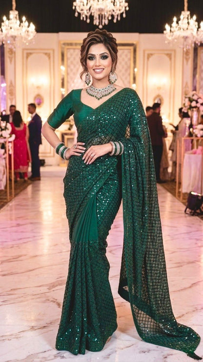 FAUX GEORGETTE FABRIC WITH HEAVY FULL SEQUINS WORK SAREE