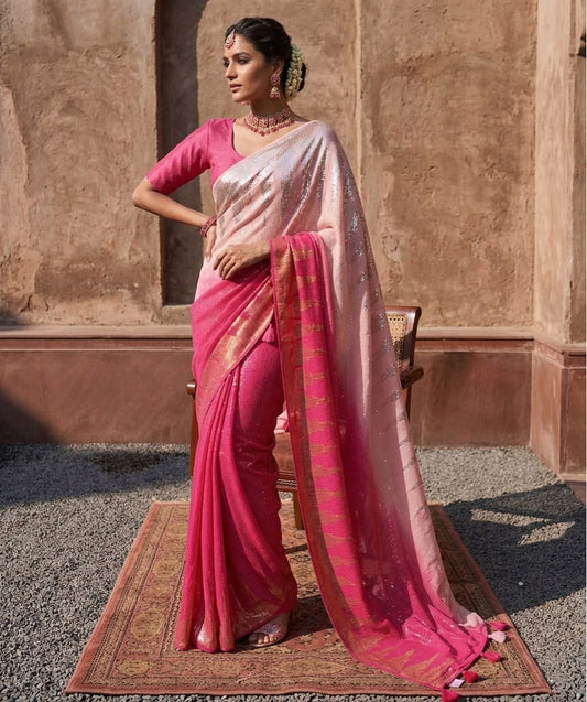 Faux Georgette Heavy Zari & Dual Sequins Work