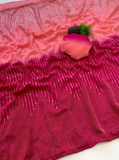 Faux Georgette Heavy Zari & Dual Sequins Work