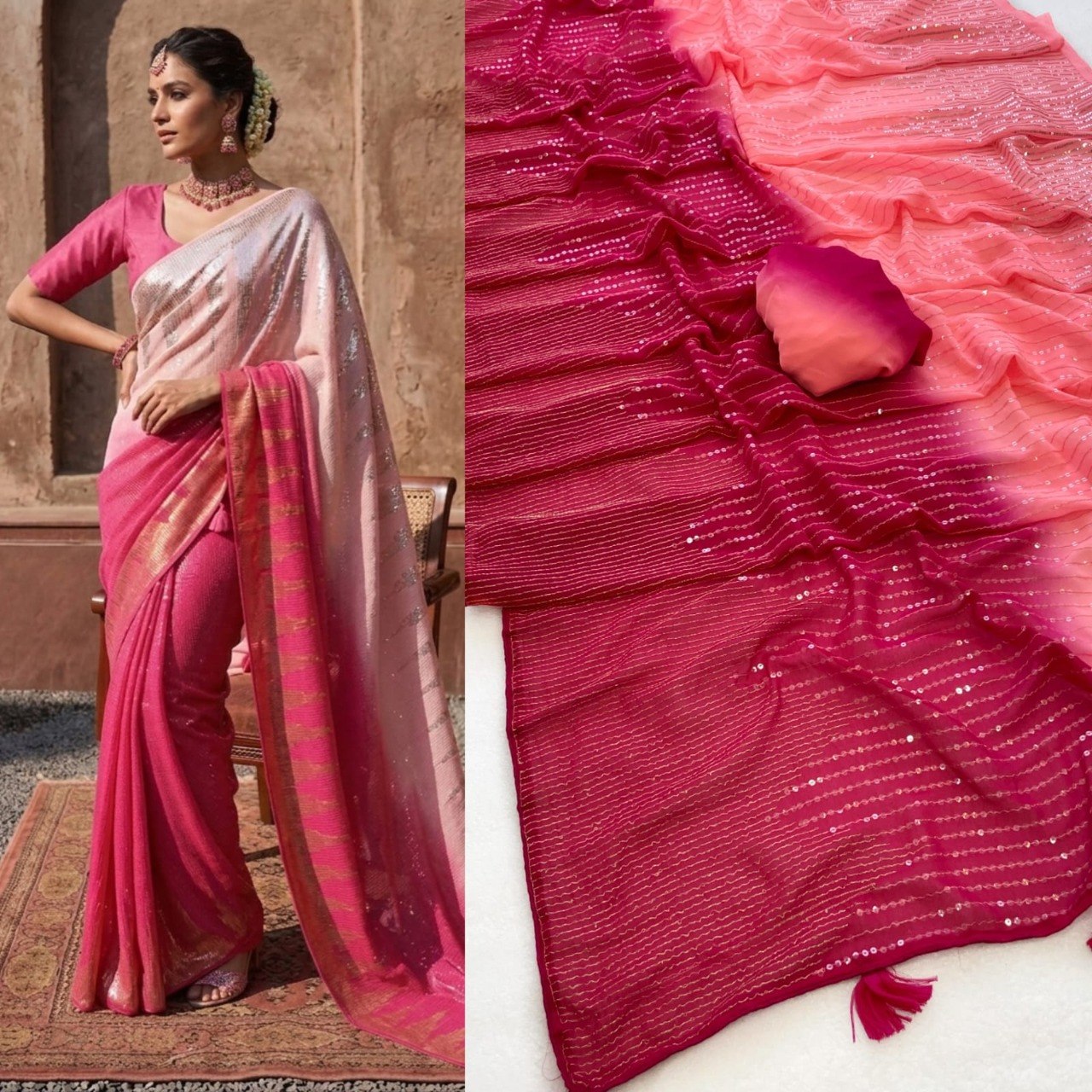 Faux Georgette Heavy Zari & Dual Sequins Work