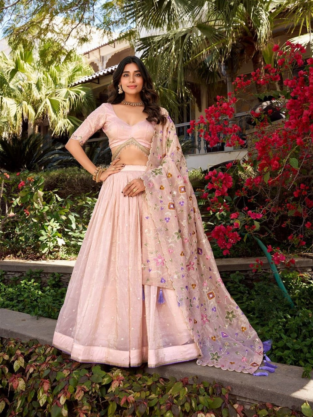 Pink Embellished Lehenga Choli with Dupatta for Wedding &amp; Festive Wear