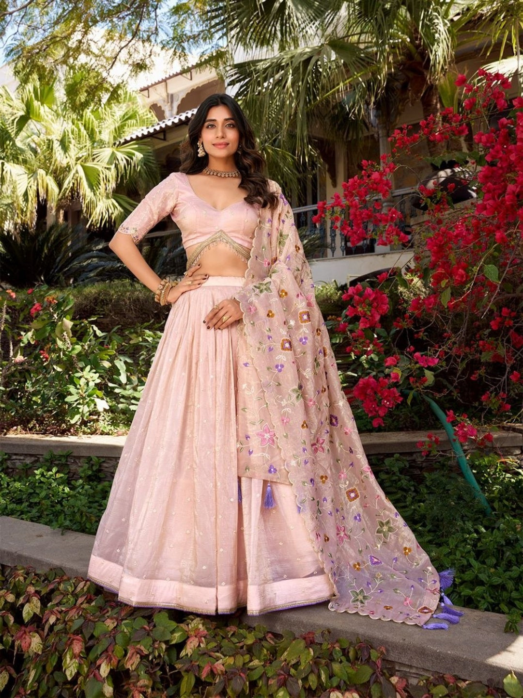 Pink Embellished Lehenga Choli with Dupatta for Wedding &amp; Festive Wear