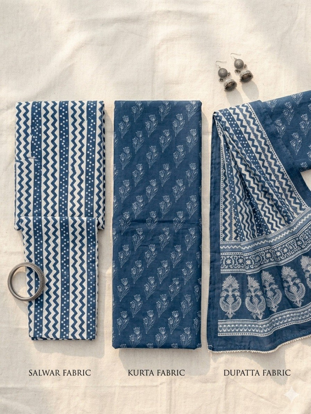 Navy Blue Unstitched 3pc Suit Cotton Suit Printed Solid Work
