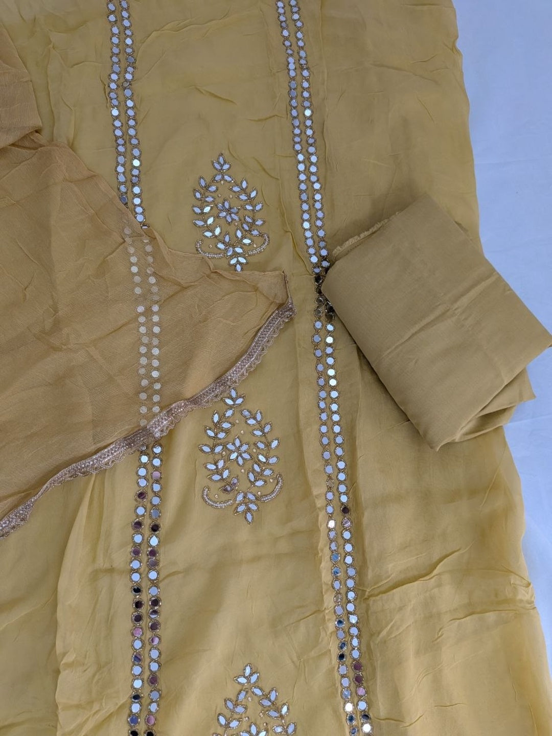 Muslin with Chiffon Dupatta Unstitched Suit Haldi Yellow Color