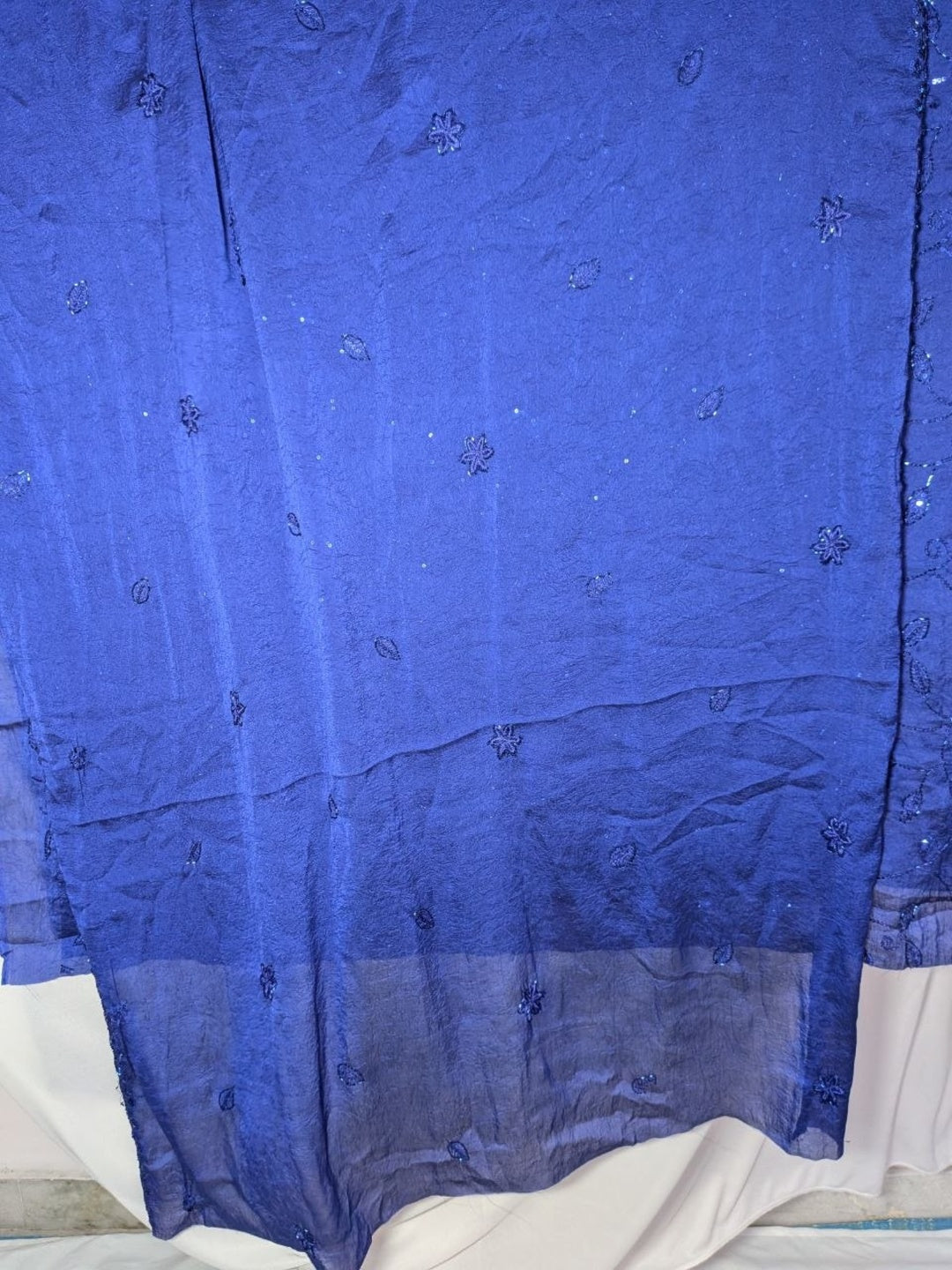 Crushed Crepe Royal Blue 3pc unstitched dress material Suit