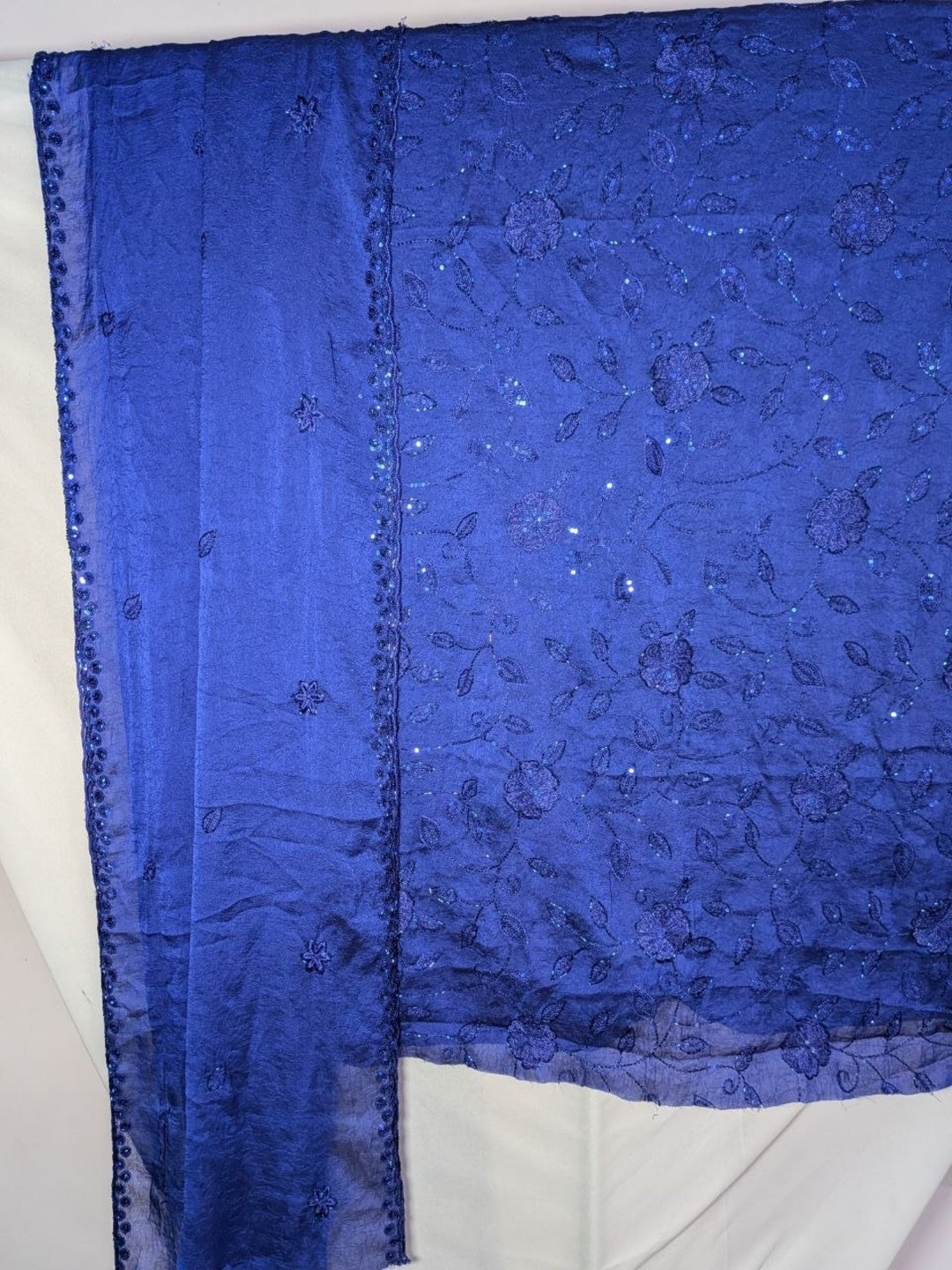 Crushed Crepe Royal Blue 3pc unstitched dress material Suit