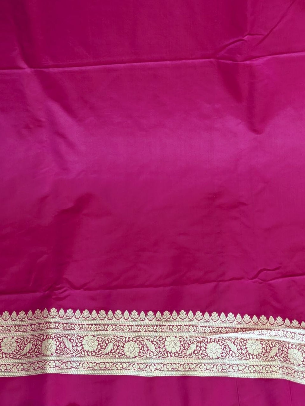 Ivory &amp; Rani Pink and Golden Zari Work Silk Blend Saree for Wedding &amp; Festive Wear with Unstitched Blouse
