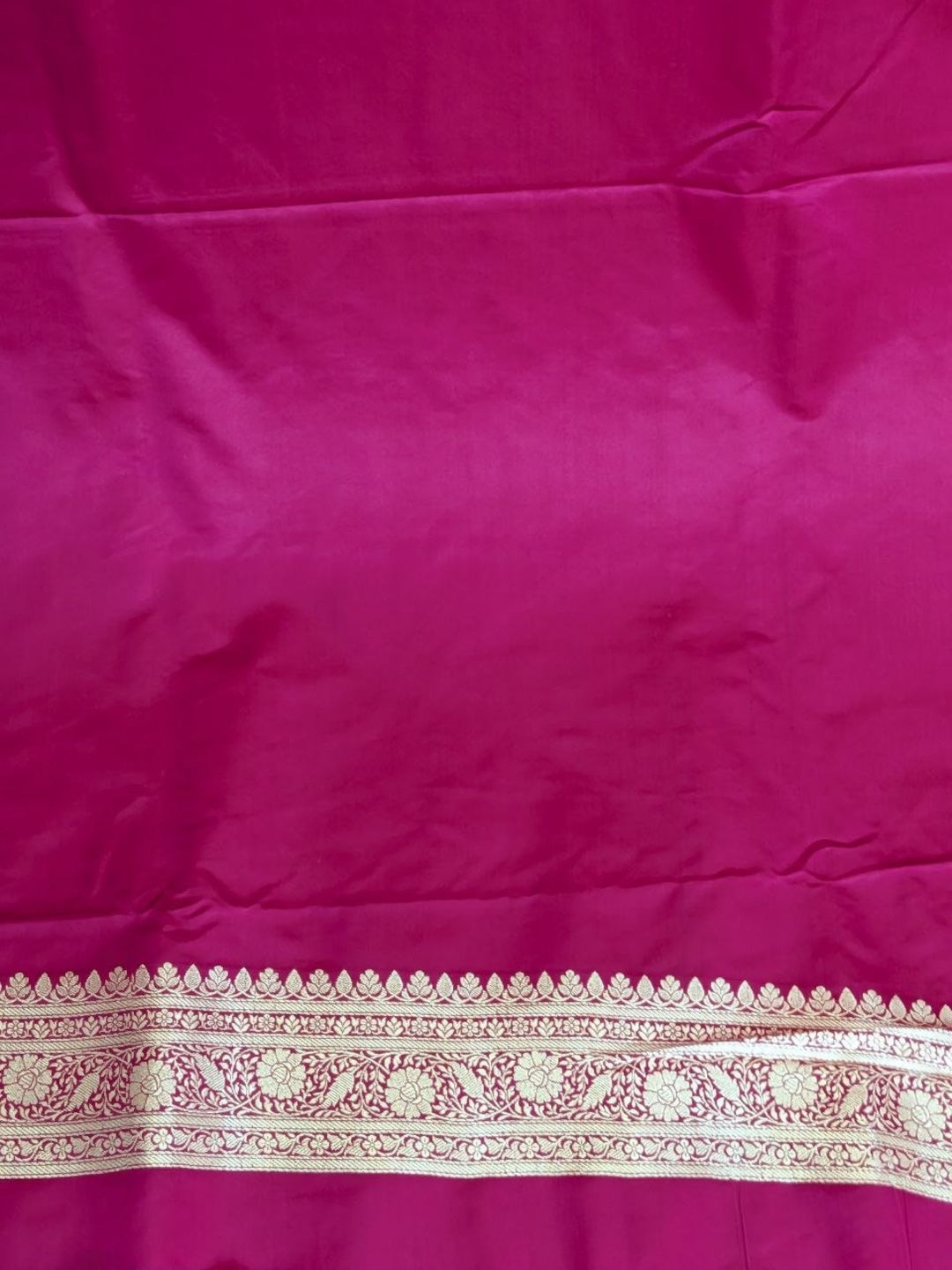 Ivory &amp; Rani Pink and Golden Zari Work Silk Blend Saree for Wedding &amp; Festive Wear with Unstitched Blouse