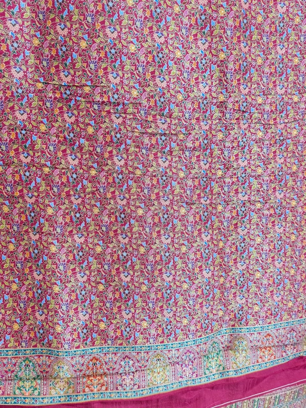 Silk Blend Rani Pink with Multicolor Saree for Wedding &amp; Festive Wear with Unstitched Blouse