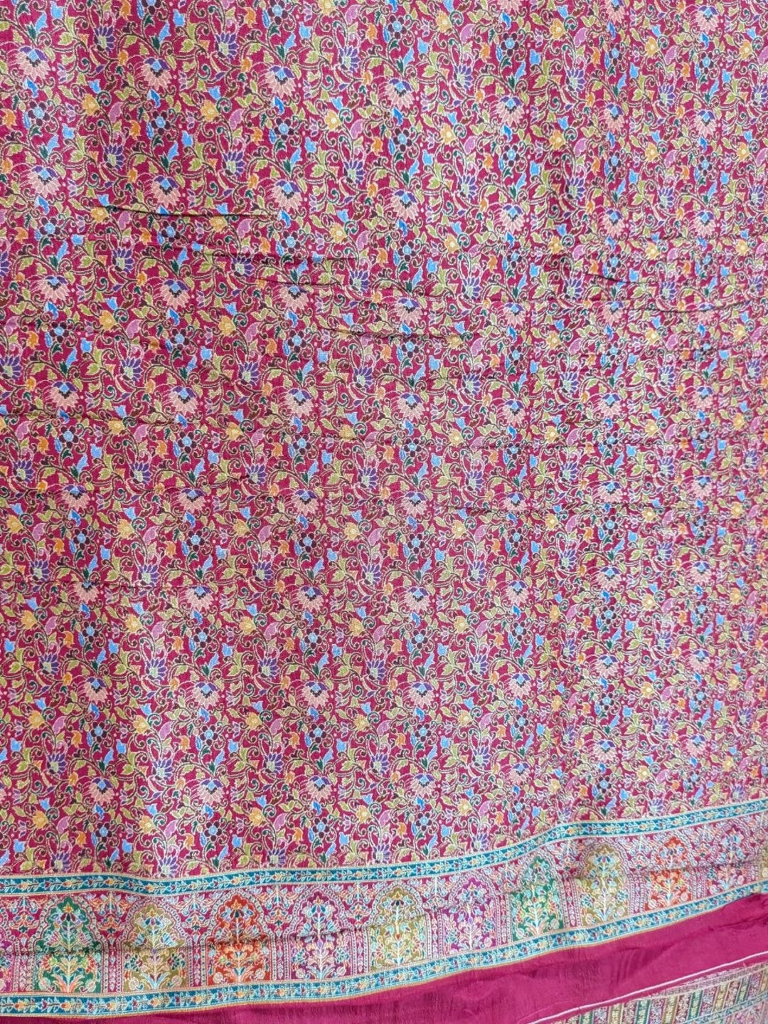 Silk Blend Rani Pink with Multicolor Saree for Wedding &amp; Festive Wear with Unstitched Blouse