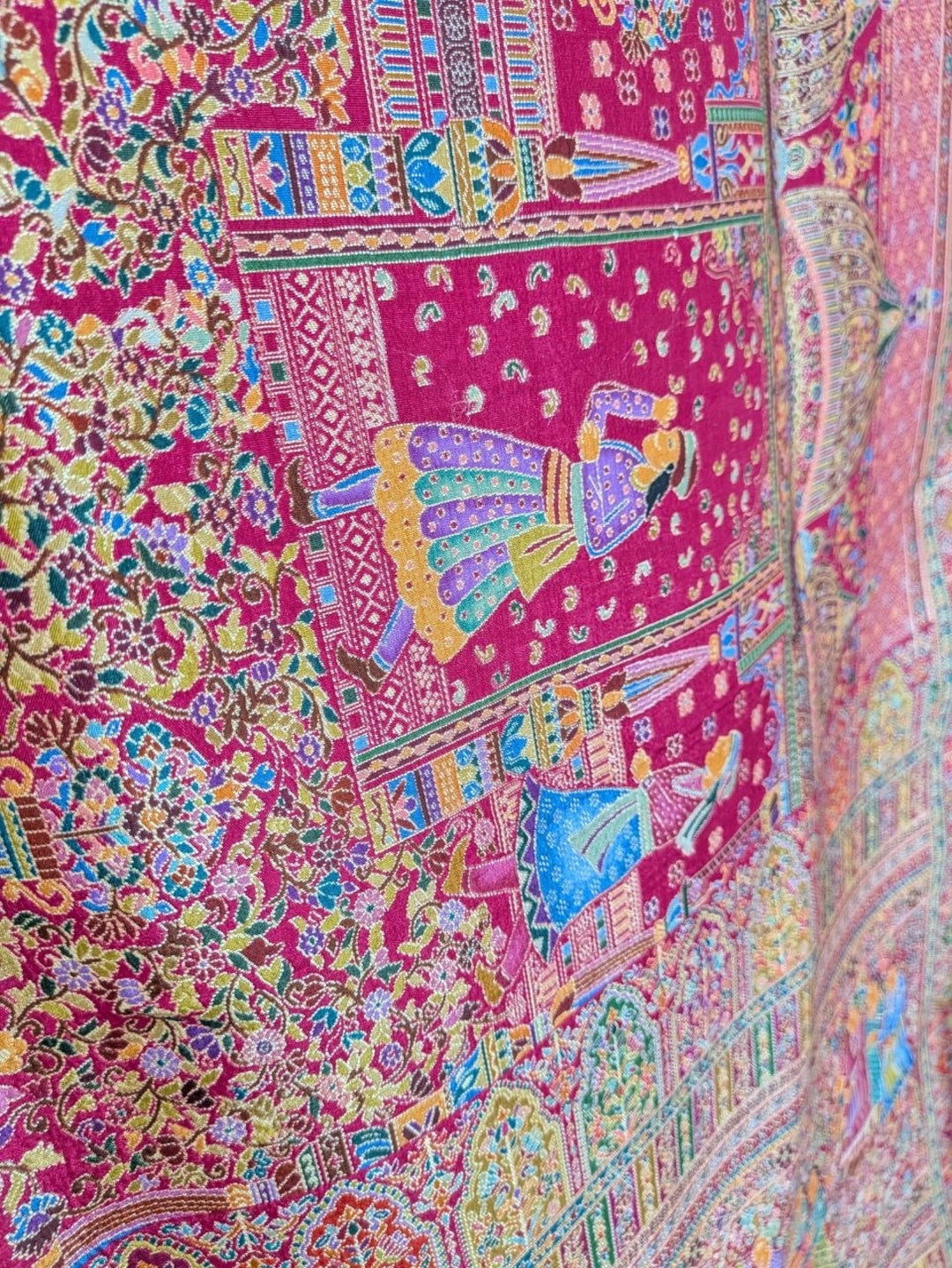 Silk Blend Rani Pink with Multicolor Saree for Wedding &amp; Festive Wear with Unstitched Blouse