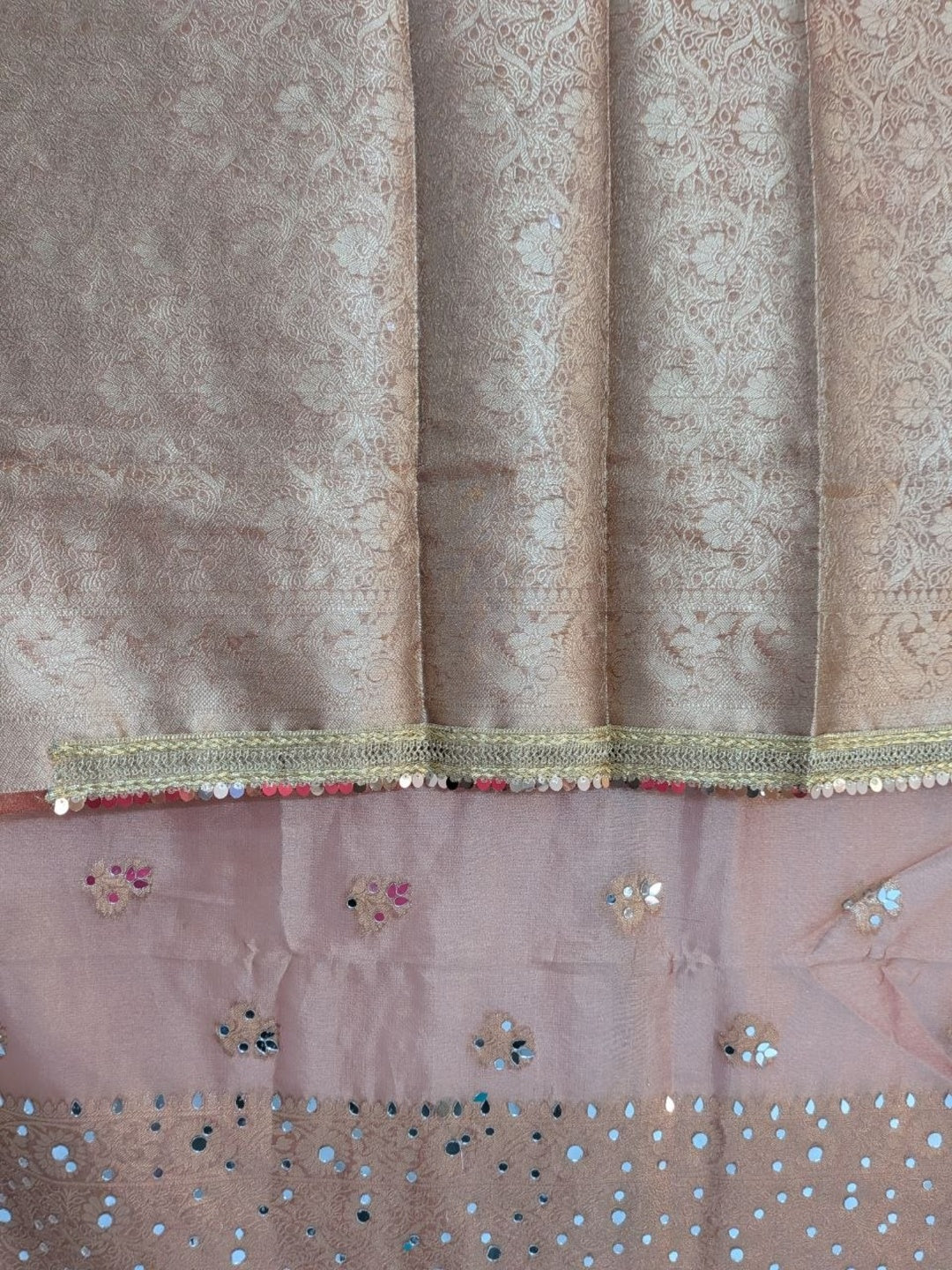 Organza Tissue Dusty Rose Miroor Work Saree for Wedding &amp; Festive Wear with Unstitched Blouse
