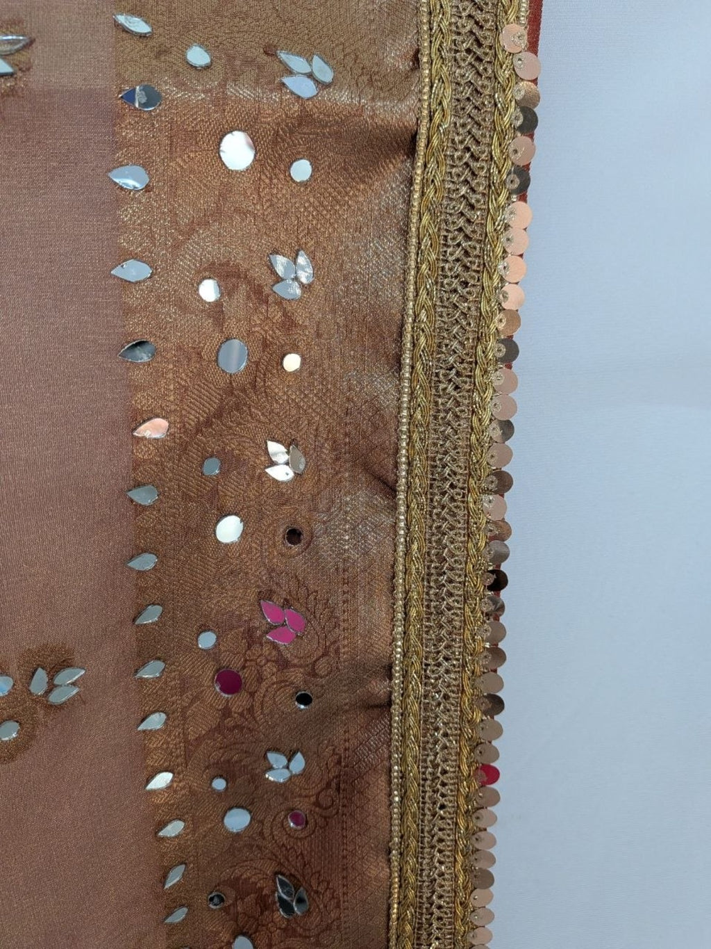 Organza Tissue Dusty Rose Miroor Work Saree for Wedding &amp; Festive Wear with Unstitched Blouse