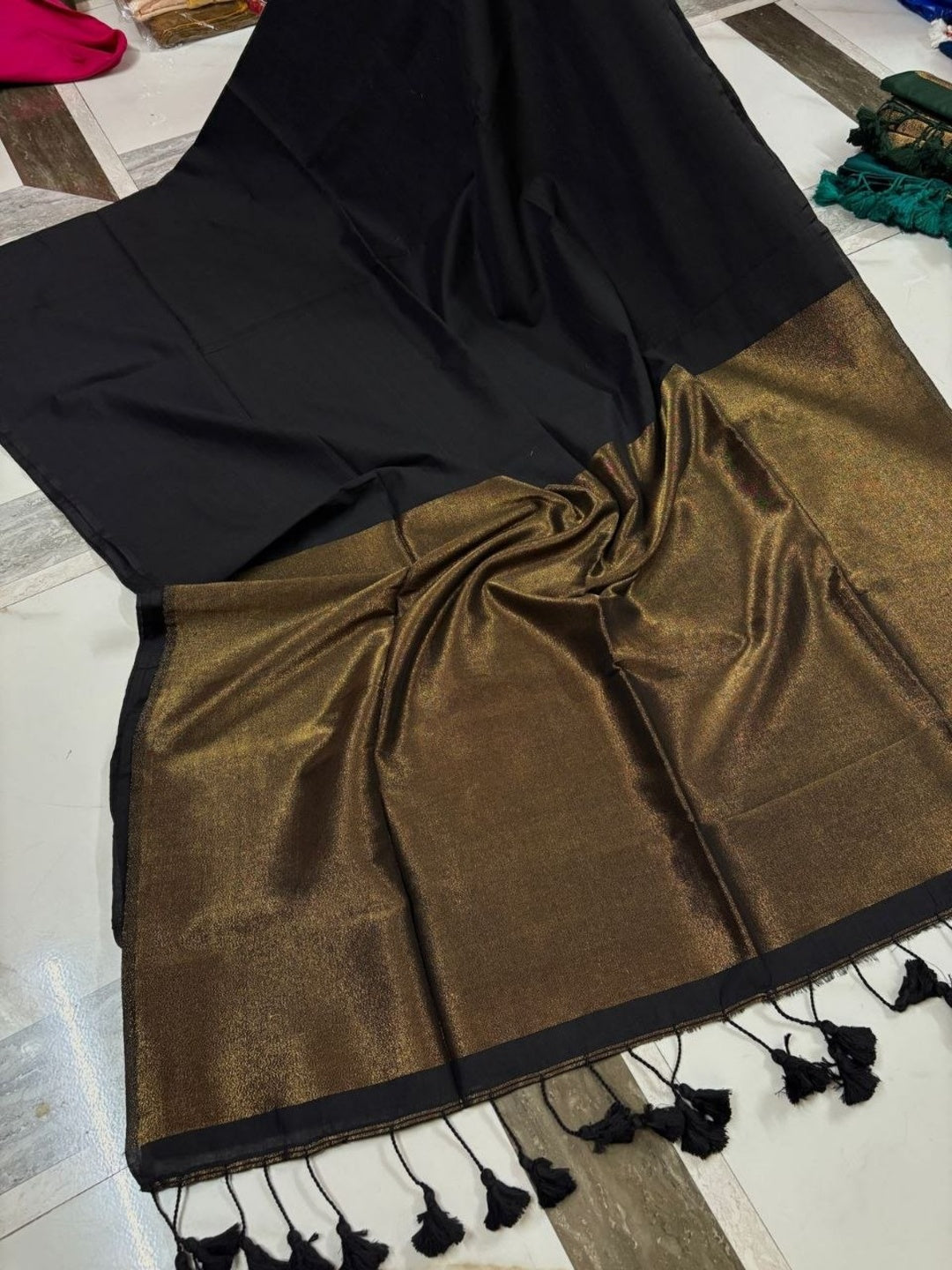 Black Khadi sarees Solid saree with Woven Design Border