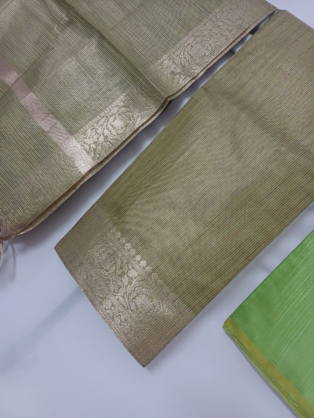 Banarsi tissue 3 pc unstitched dress material  Zari weaving border