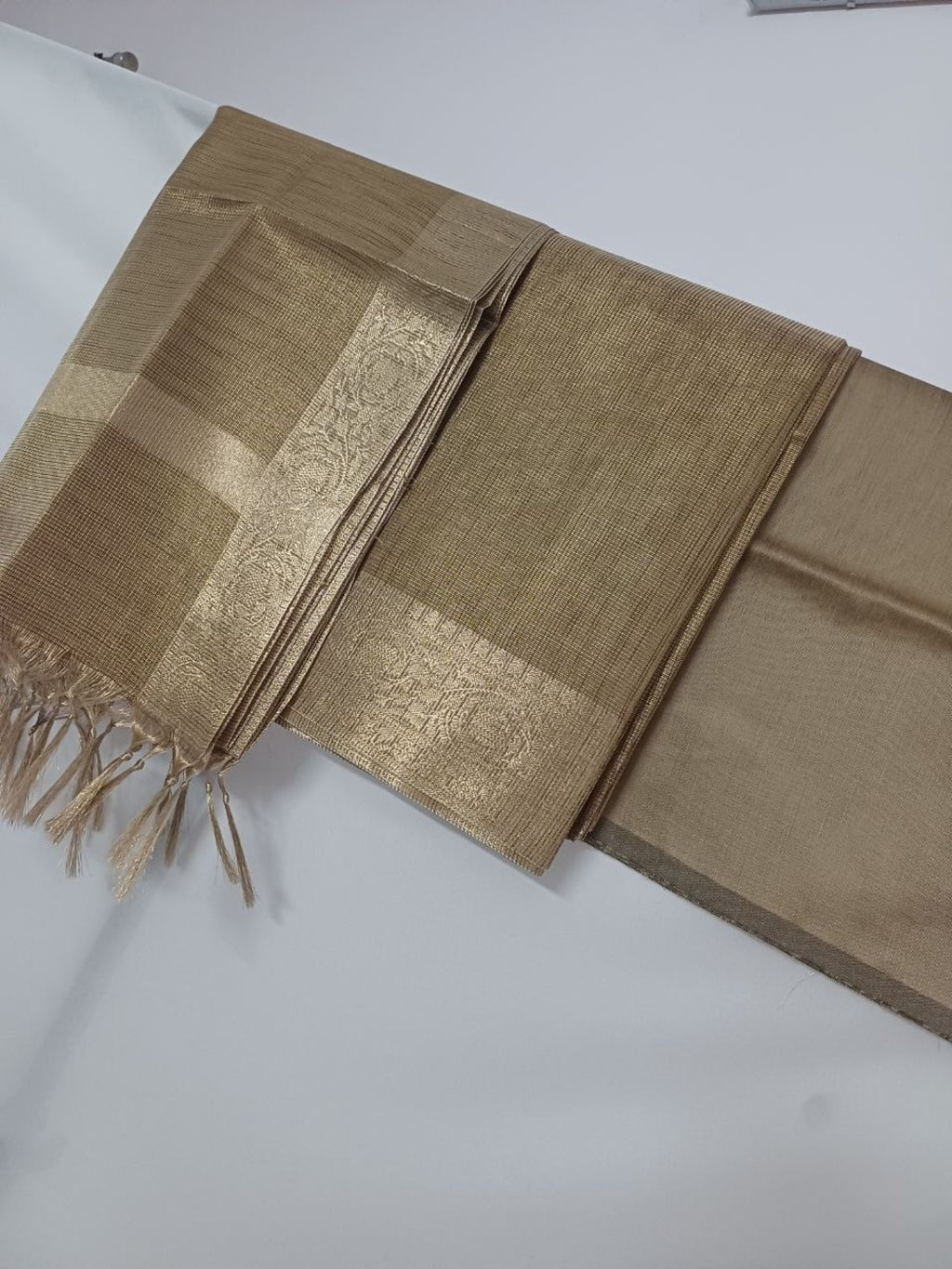 Bronze Banarsi tissue Silk 3pc unstitched dress material  Zari weaving border