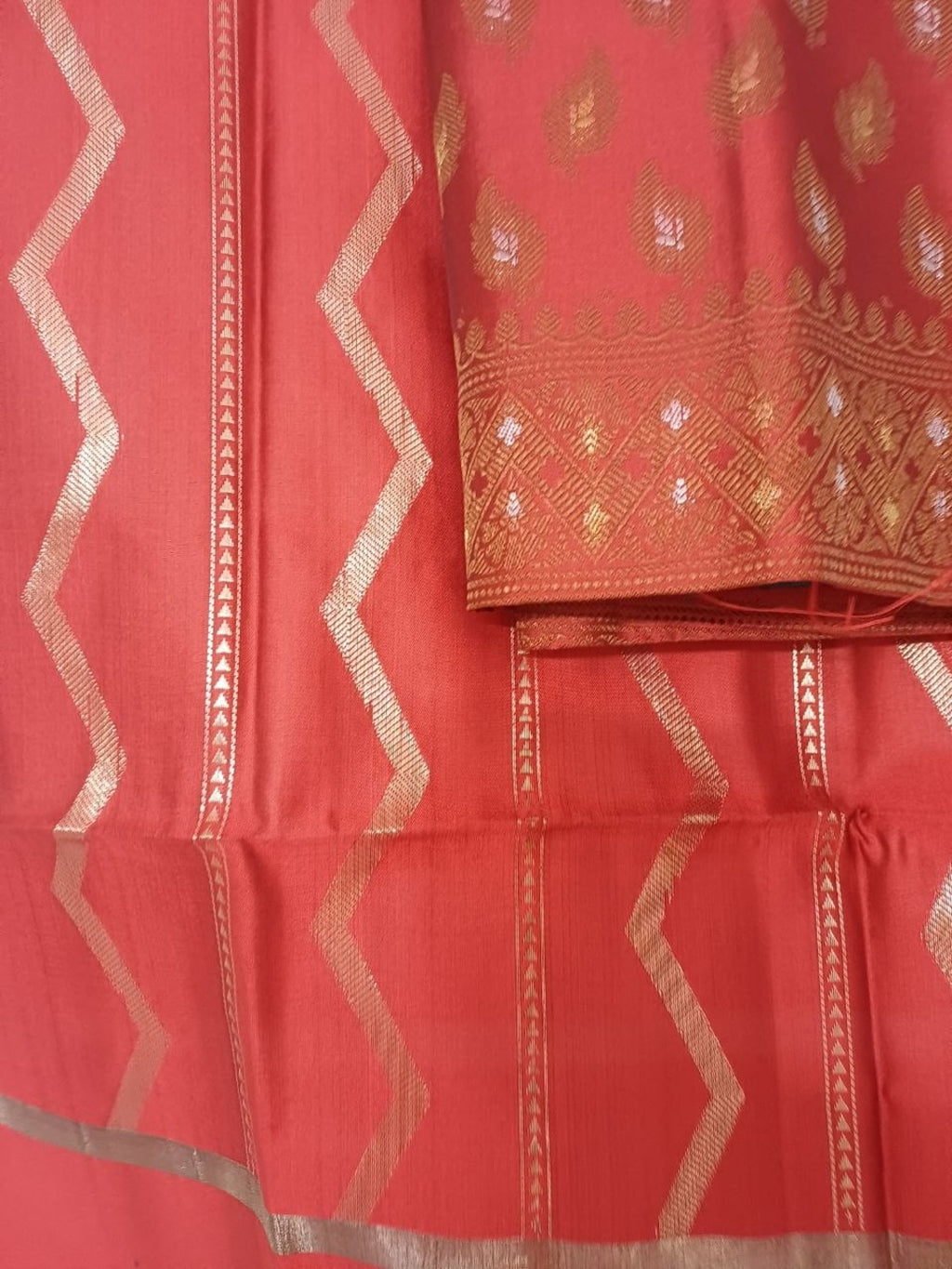Rust Banarsi Cotton Silk 3 pc unstitched dress material Suit