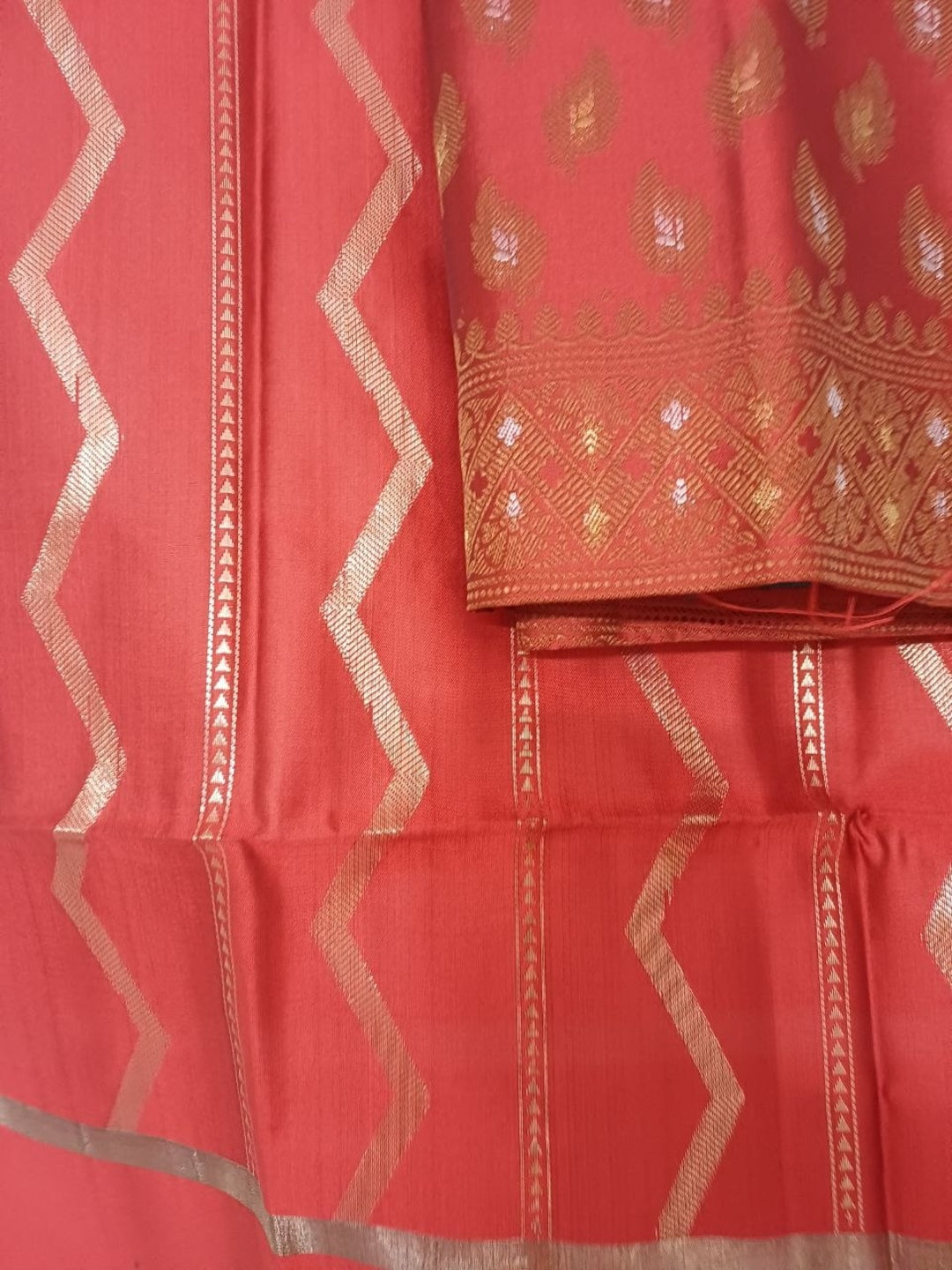 Rust Banarsi Cotton Silk 3 pc unstitched dress material Suit