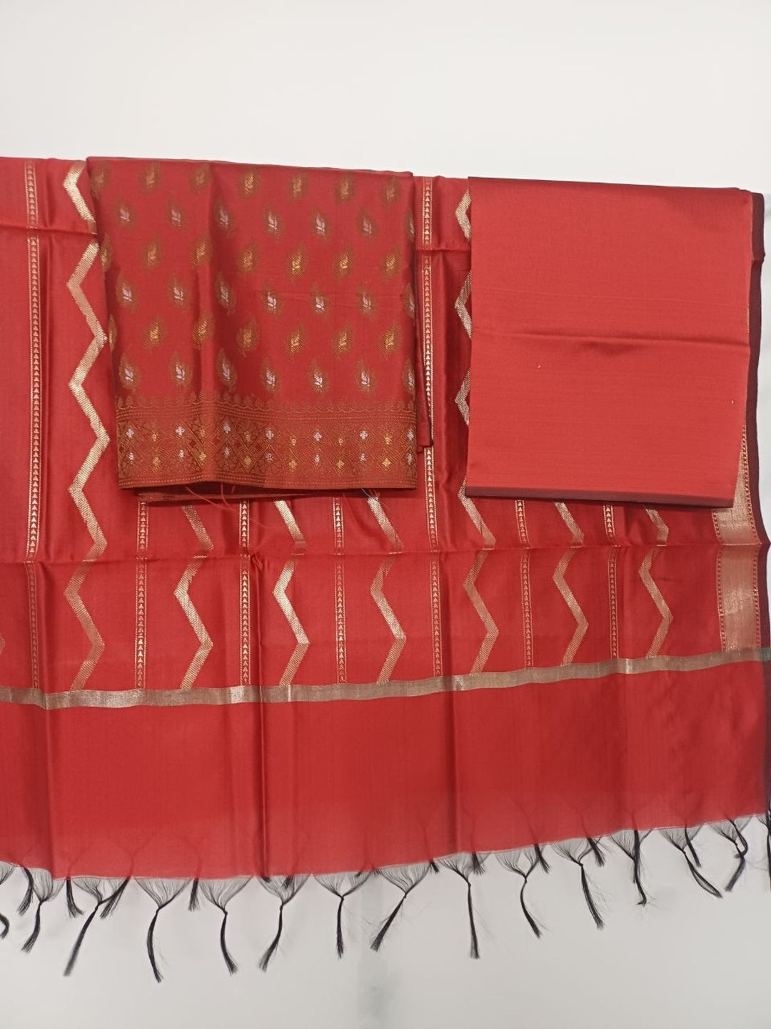 Rust Banarsi Cotton Silk 3 pc unstitched dress material Suit