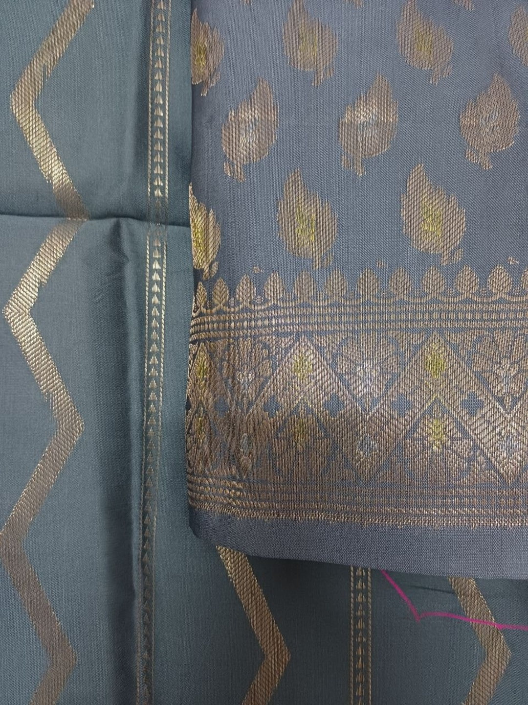 Grey Banarsi Cotton Silk 3 pc unstitched dress material Suit