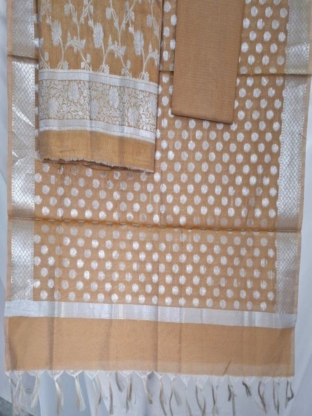 Banarsi Cotton Silk 3pc Unstitched Suit Zari Weaving Suit
