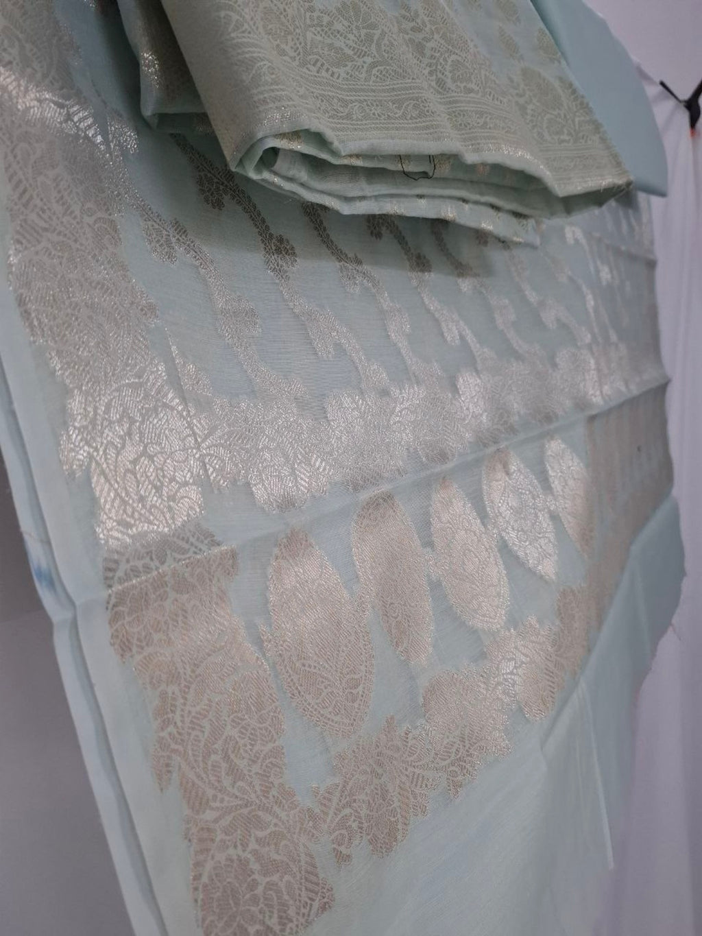Banarsi Silk Sea Green Suit 3pc Unstitched Suit Zari Weaving Suit