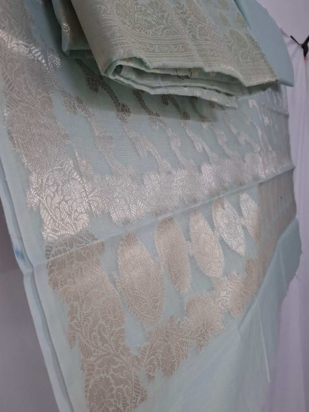 Banarsi Silk Sea Green Suit 3pc Unstitched Suit Zari Weaving Suit