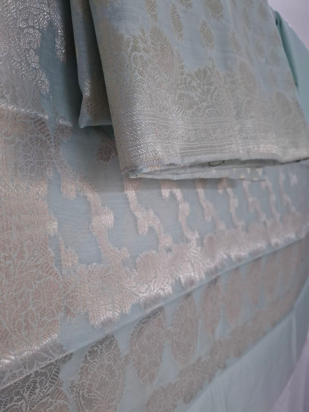Banarsi Silk Sea Green Suit 3pc Unstitched Suit Zari Weaving Suit