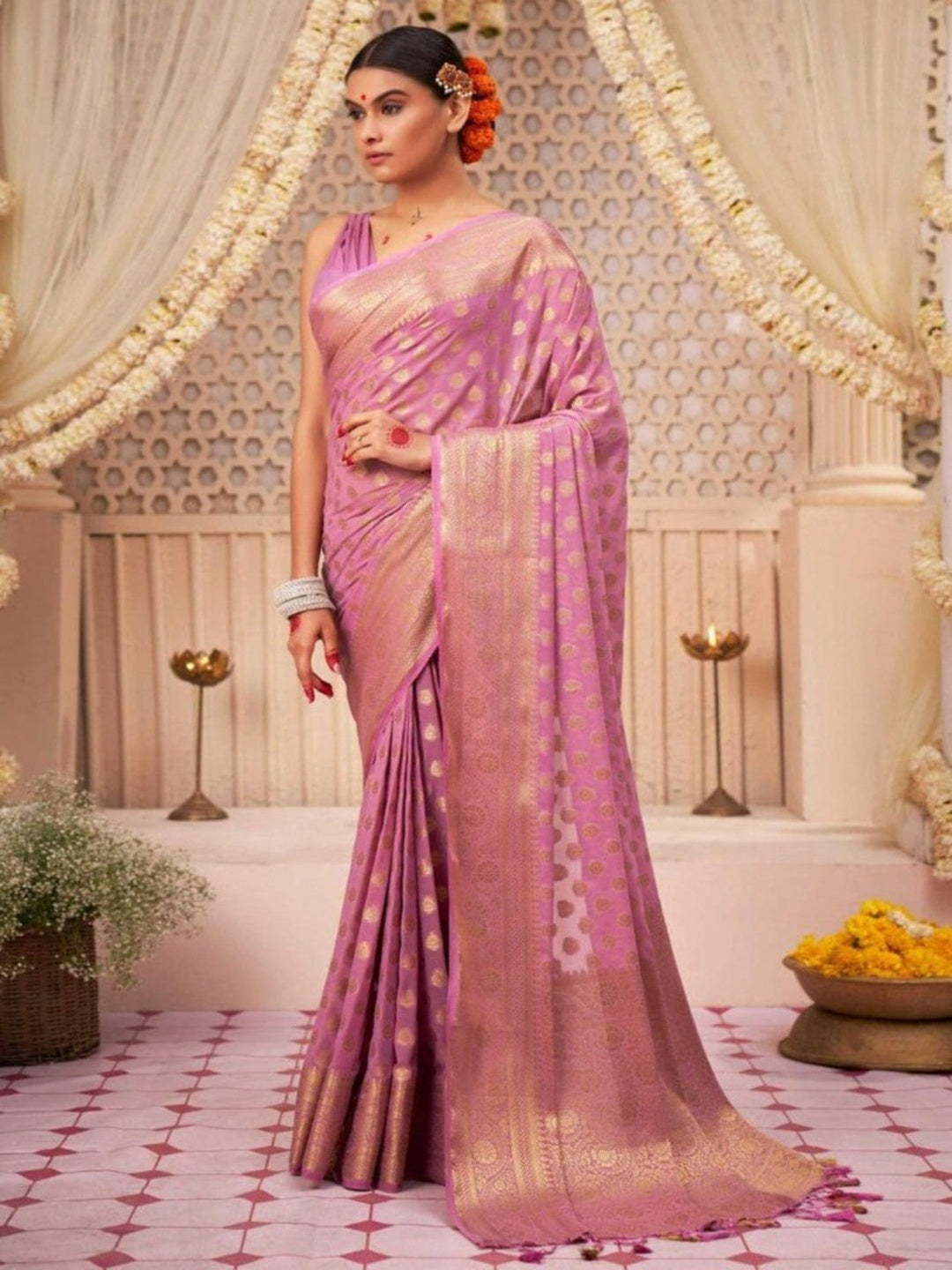 Banarasi Soft Silk Solid Jacquard Weave Saree