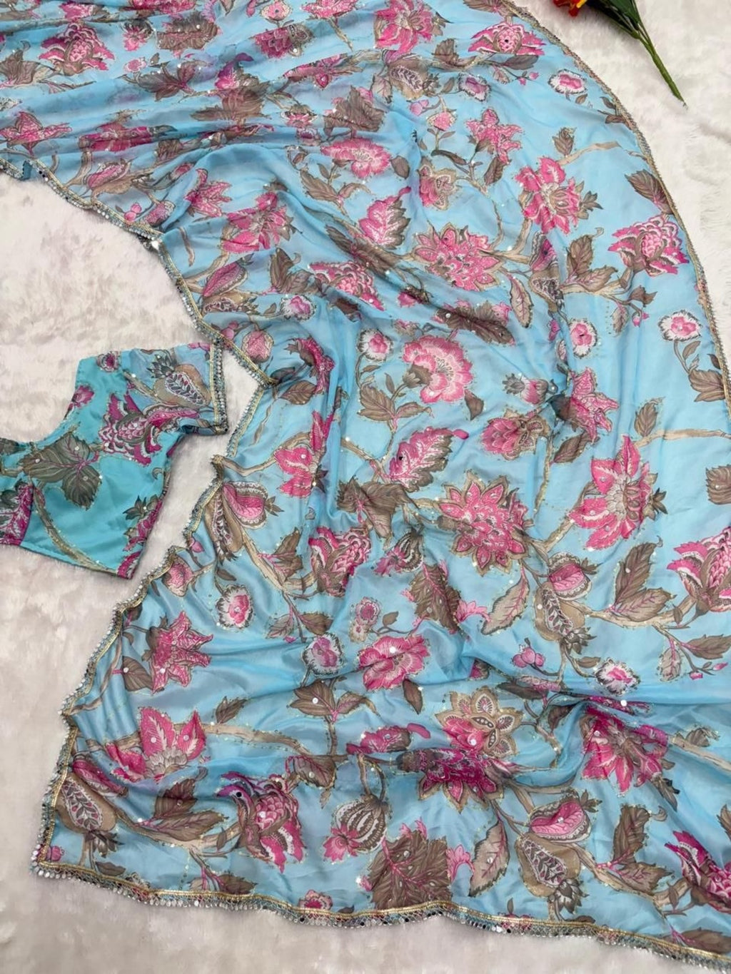Georgette Sky Blue Saree with Sequinned Work
