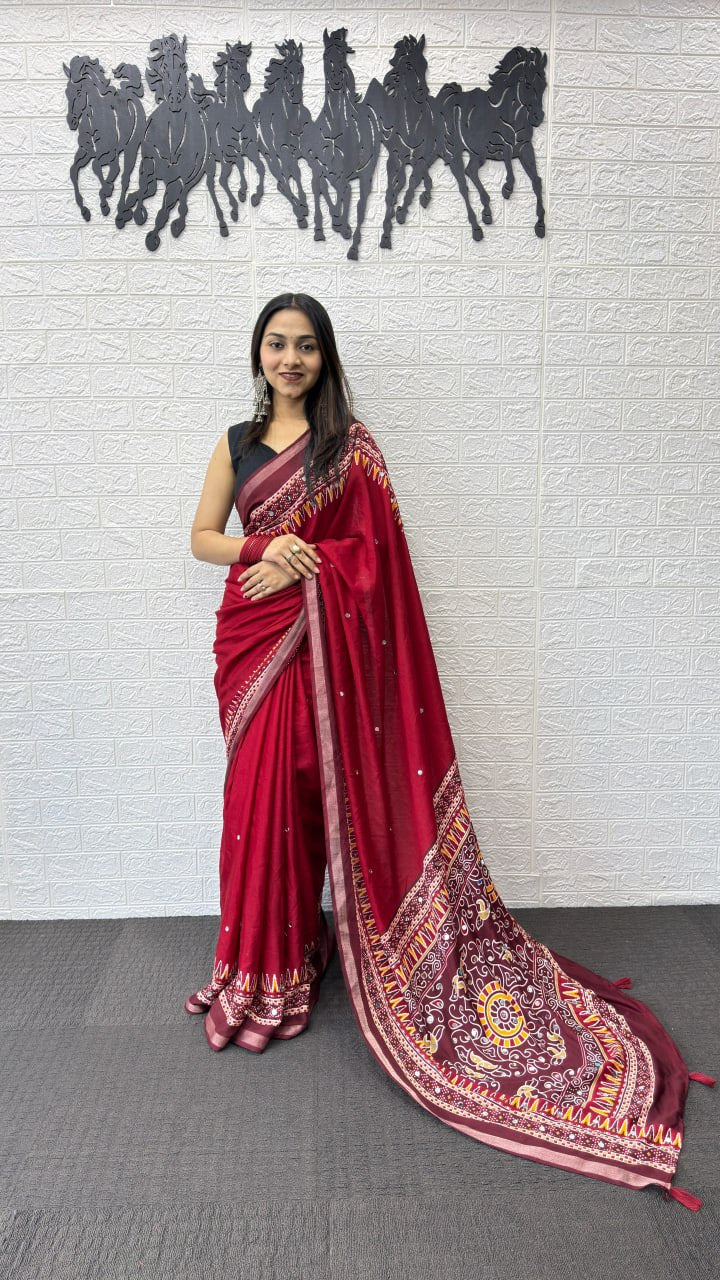 Real Mirror Hand Work with Viscose Latkan Pallu Soft Heavy Mall Cotton Silk Sarees
