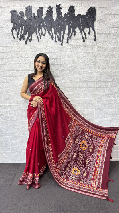 Real Mirror Hand Work with Viscose Latkan Pallu Soft Heavy Mall Cotton Silk Sarees