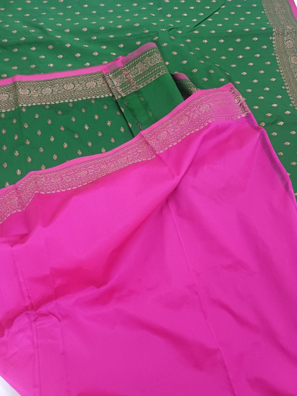 Silk Blend Golden Zari Border Woven Design Saree with Booti/Unstitched Blouse
